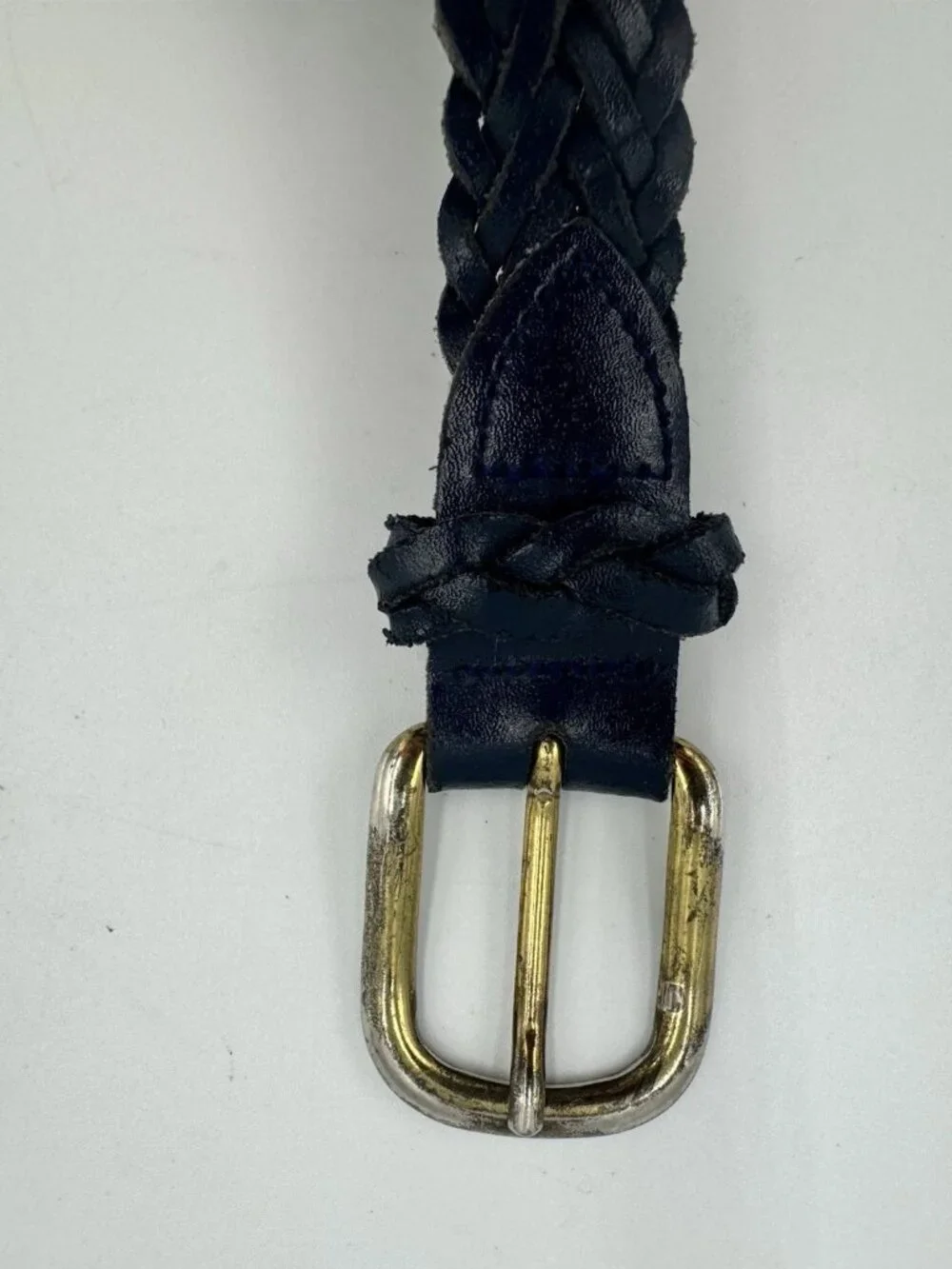 Capezio Woven Gold Buckle Braided Leather Belt Navy M/L